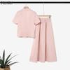 ZANZEA Blusa a Maniche Corte da Donna e Gonne Lunghe Casual Set Completi Due Pezzi