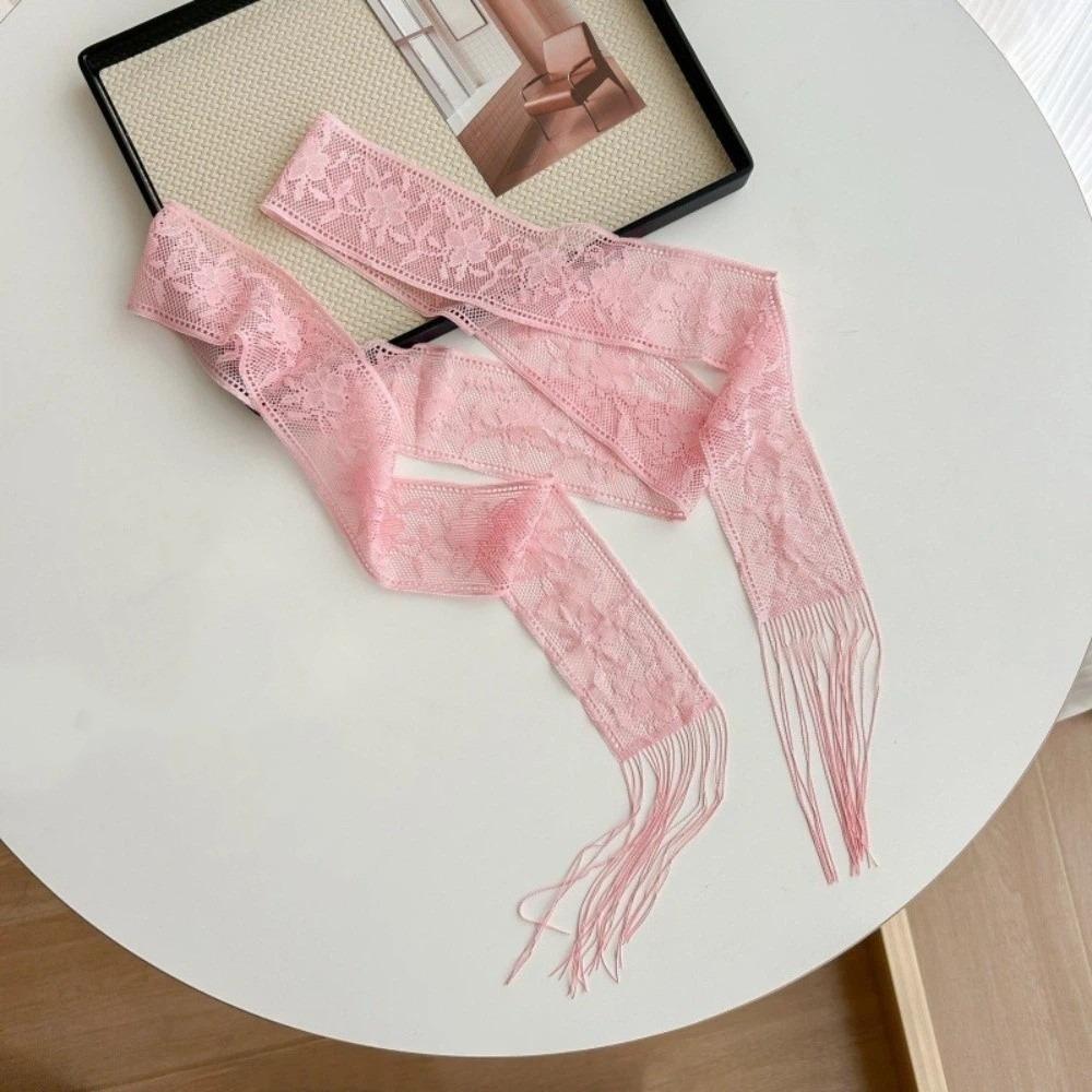

Stylish Floral Lace Printed Scarf Soft Narrow Long Bag Strap Elegant Lightweight Multifunctional Headscarf Daily розовый