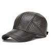 Male Winter Genuine Real Cow Leather Baseball Hats Men Casual Real Leather Earflap Cap Men Real Cowhide Leather Caps
