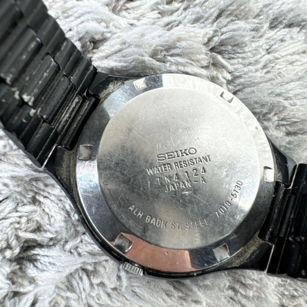 Used SEIKO ACTUS Day-Date 21 Jewels White Dial Black Color 7019-5130