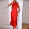 European & American Satin Sleeveless Silk-like Slit Dress for Women - Spring/Summer