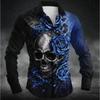 Men's Halloween Skeleton Printed Long Sleeve Shirts Casual Cardigan New Button Holiday Fashion Shirts