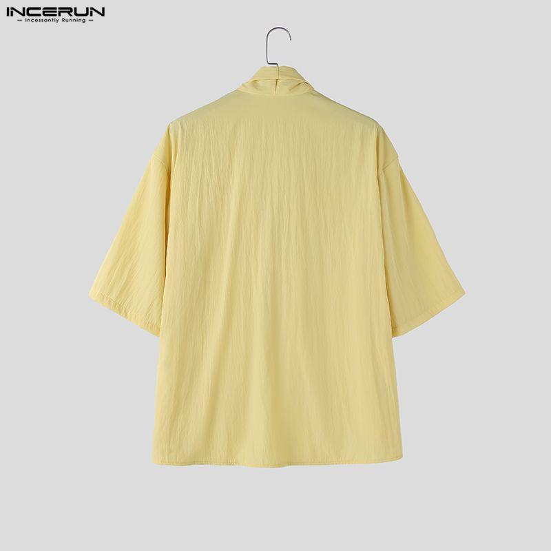 INCERUN Men's 3/4 Sleeve V-Neck Irregular Loose Fit Casual Holiday Kimono Cardigan Shirts