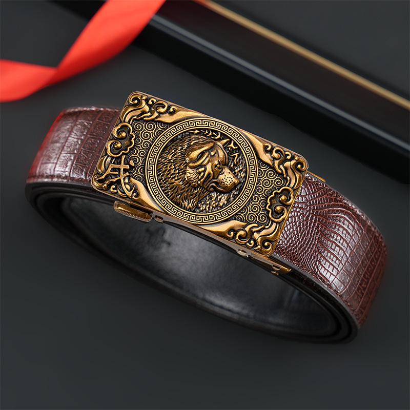 Ceinture automatique pour homme Zodiaque, style Guochao personnalisé rétro polyvalent pour personnes d'âge moyen et jeunes