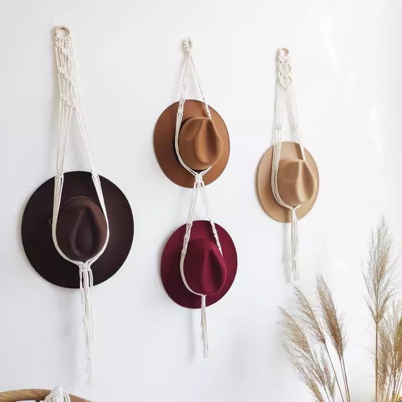 Macrame Hat Hanger Cap Holder Organizer, Wall Hats Holder Hanging Caps Closet For Caps Boho Home Storage Display MZSNJ04