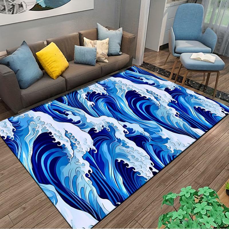 Blue Ocean Wave Print carpet Non-slip rug suitable for living room and bedroom sofas