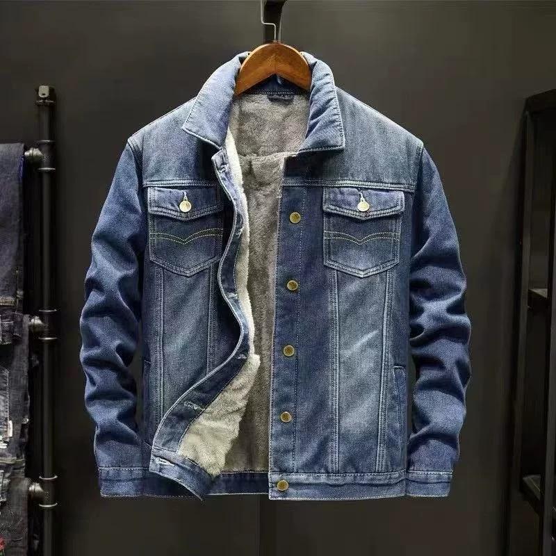 Thickened Fleece-Lined Denim Jacket Men's Loose Fit Warm Work Clothes Trendy Korean Style Versatile Plus Size Casual Wear