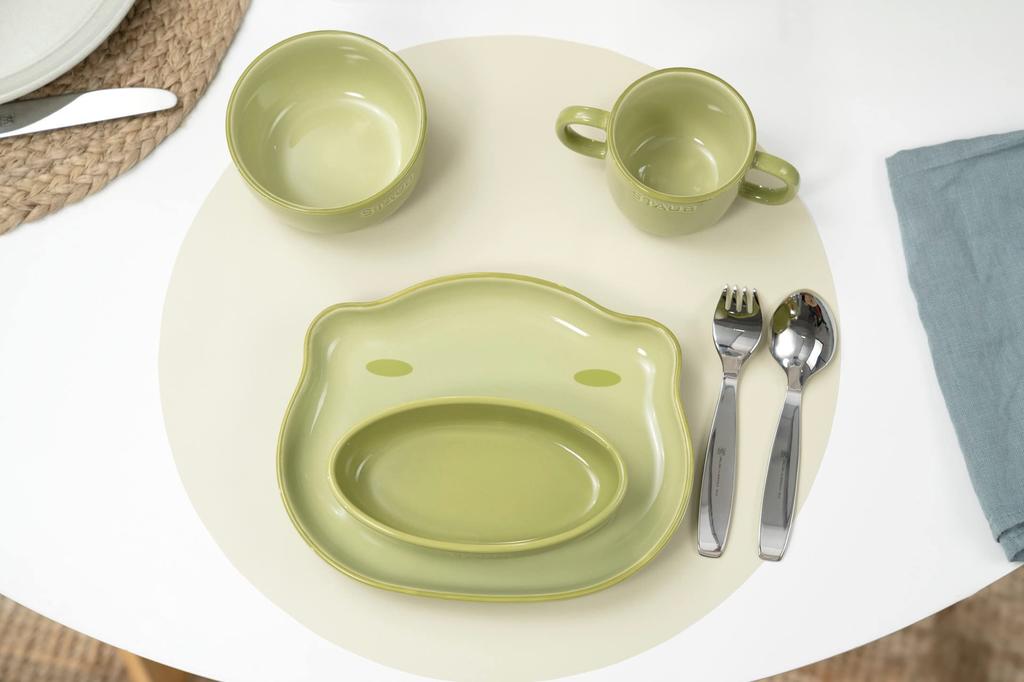 Staub Baby Kids Tableware 4pcs Set Green Plate Bowl Mug Japanese STAUB Ceramic Baby Kids Tableware "Ceramic & Frog" Children's [Authorized Product] &