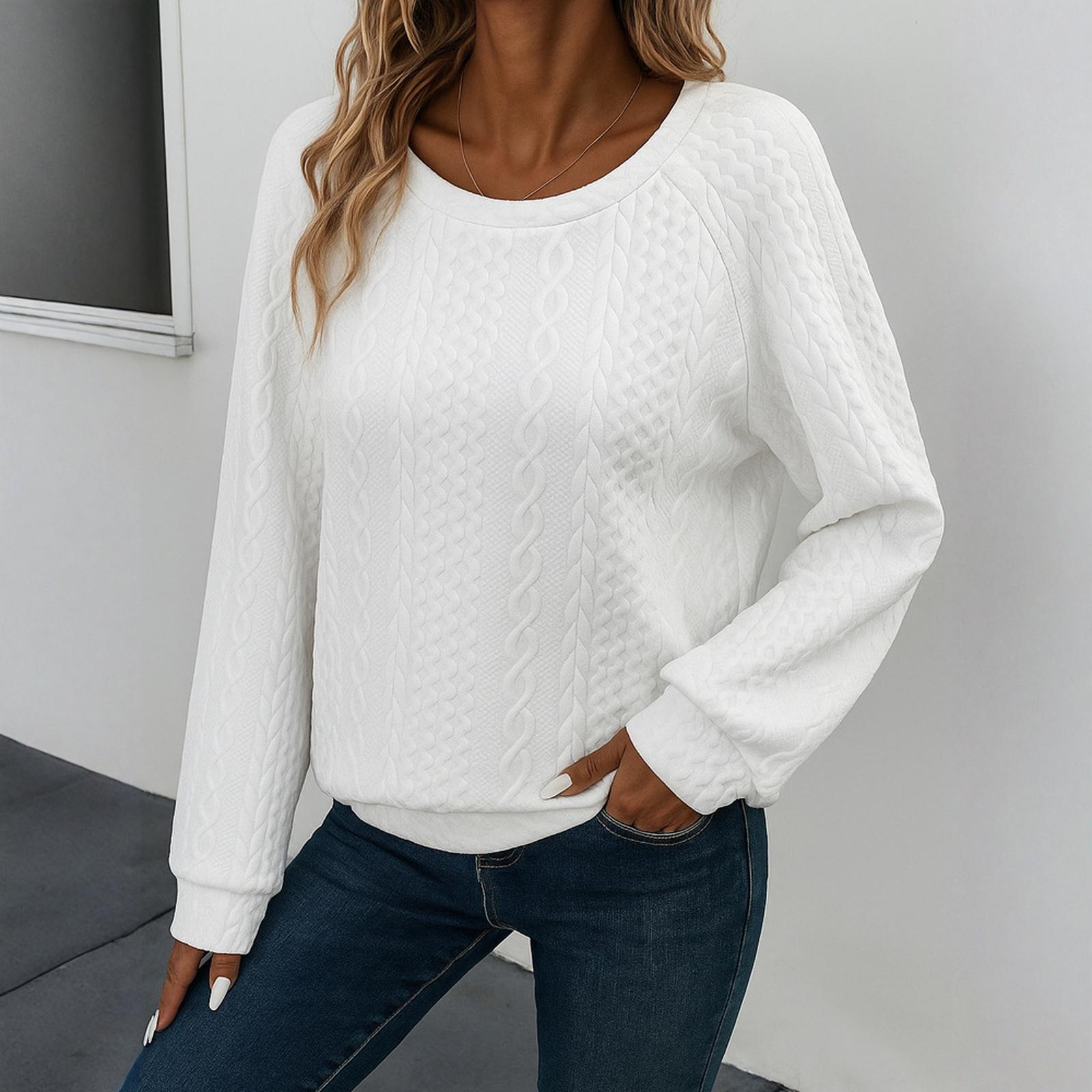 

Женский повседневный пуловер с круглым вырезом и длинными рукавами, свободный однотонный свитшот M белый