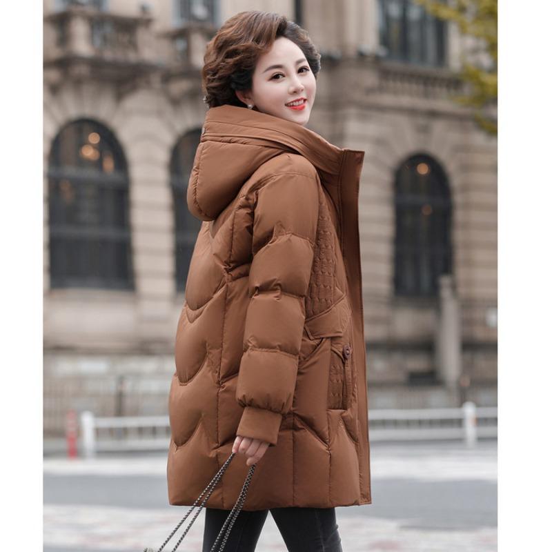 Mom's winter hooded down jacket women's age 0 medium and old women's clothing winter medium and long large size coat