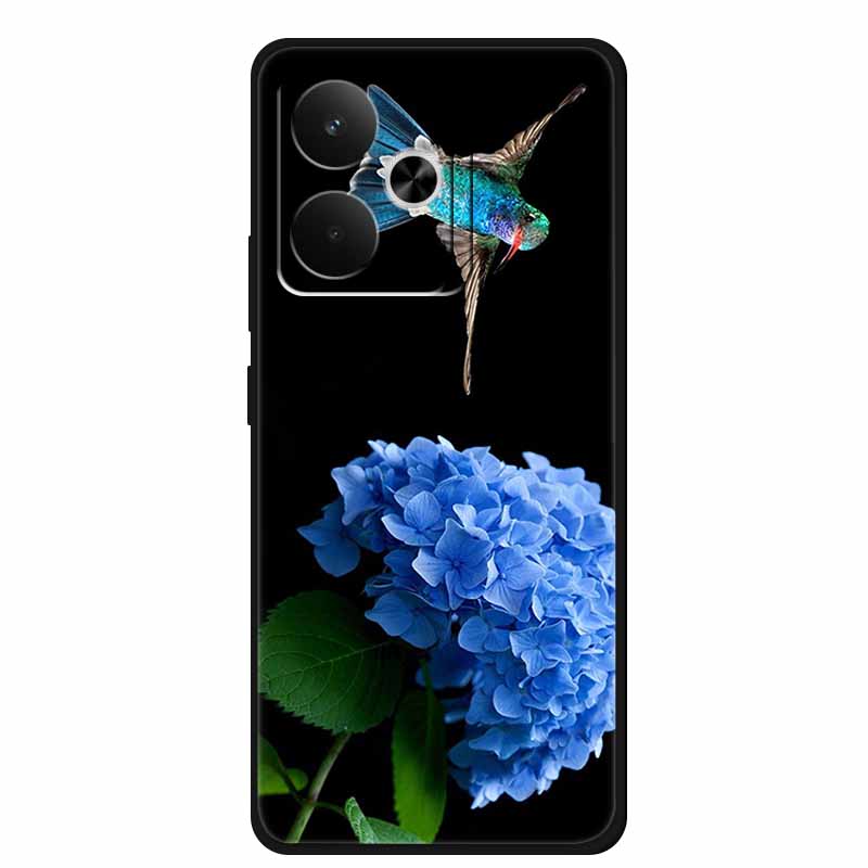 Phone Case For Realme GT 7T Case Flowers Soft Black Silicone Back Cover For Realme 14 5G 15 Pro GT7 Case Shockproof Coque Fundas