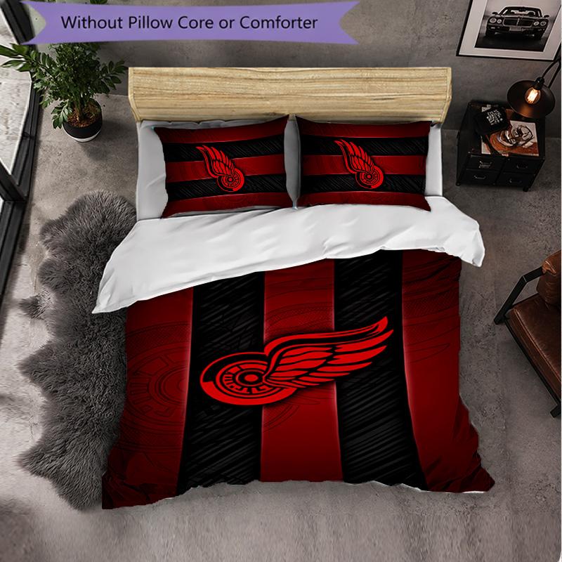 Set Biancheria da Letto in Microfibra con Motivo Detroit Red Wings 3 Pezzi Copripiumino Decorativo per Camera da Letto Uso Domestico