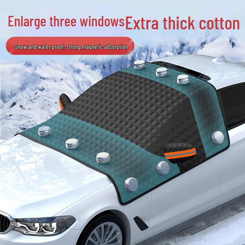 Black Windshield Snow Cover with 12 Magnets & Cotton Lining - Frost and Anti-Freeze Protection