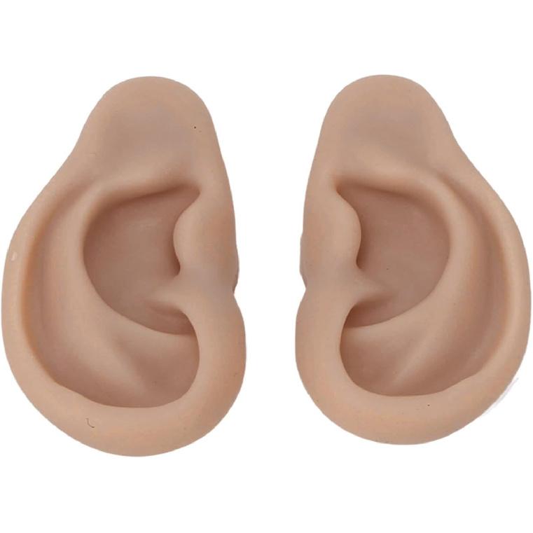 Silicone Ear Model, Flexible Left and Right Model for Ear Piercing, Silicone Body Parts, Silicone Ear Mould (Dark Skin Colour)
