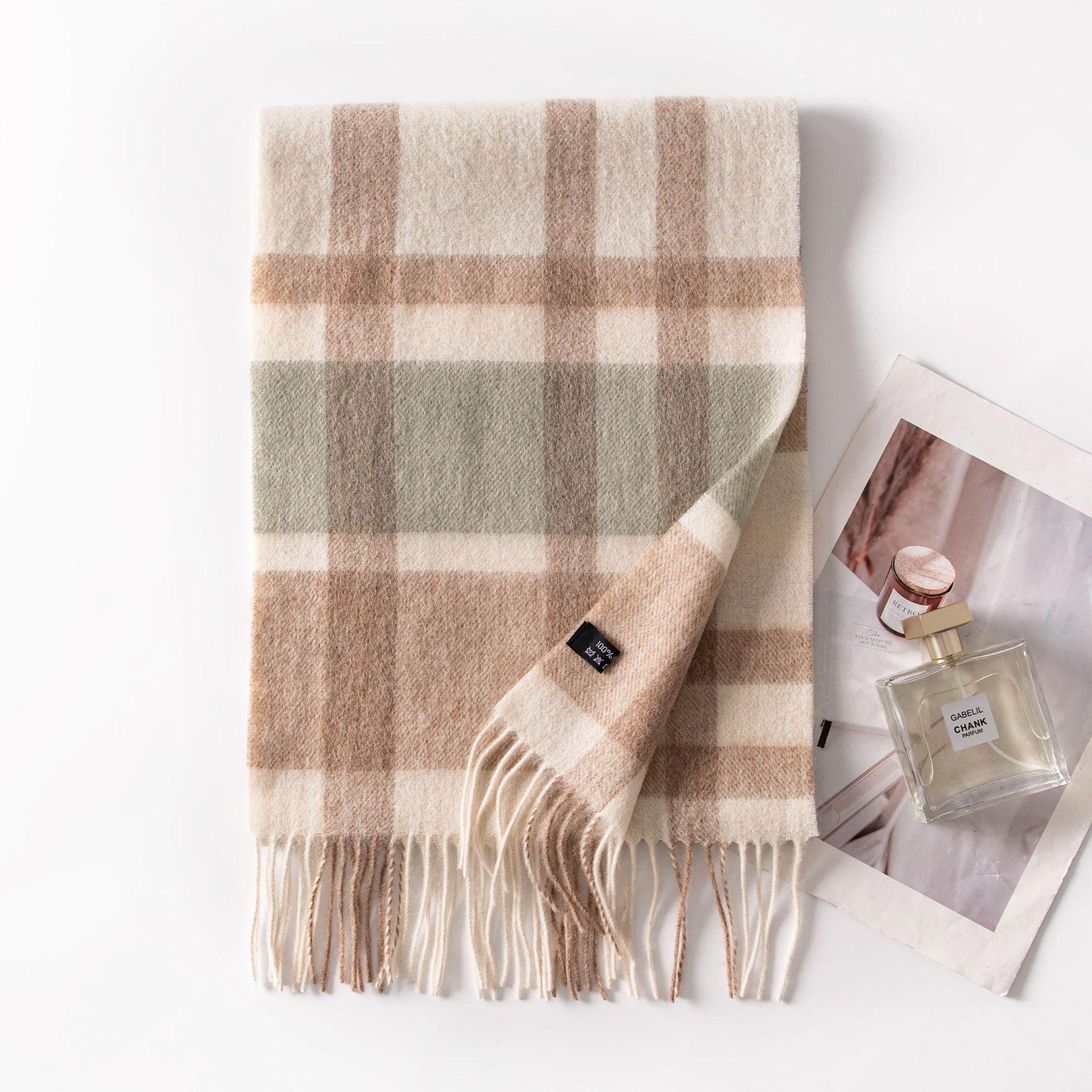 

Elegant Women s Wool Plaid Scarf: Sun Protection & Warm Tassel Shawl 30x180 cm