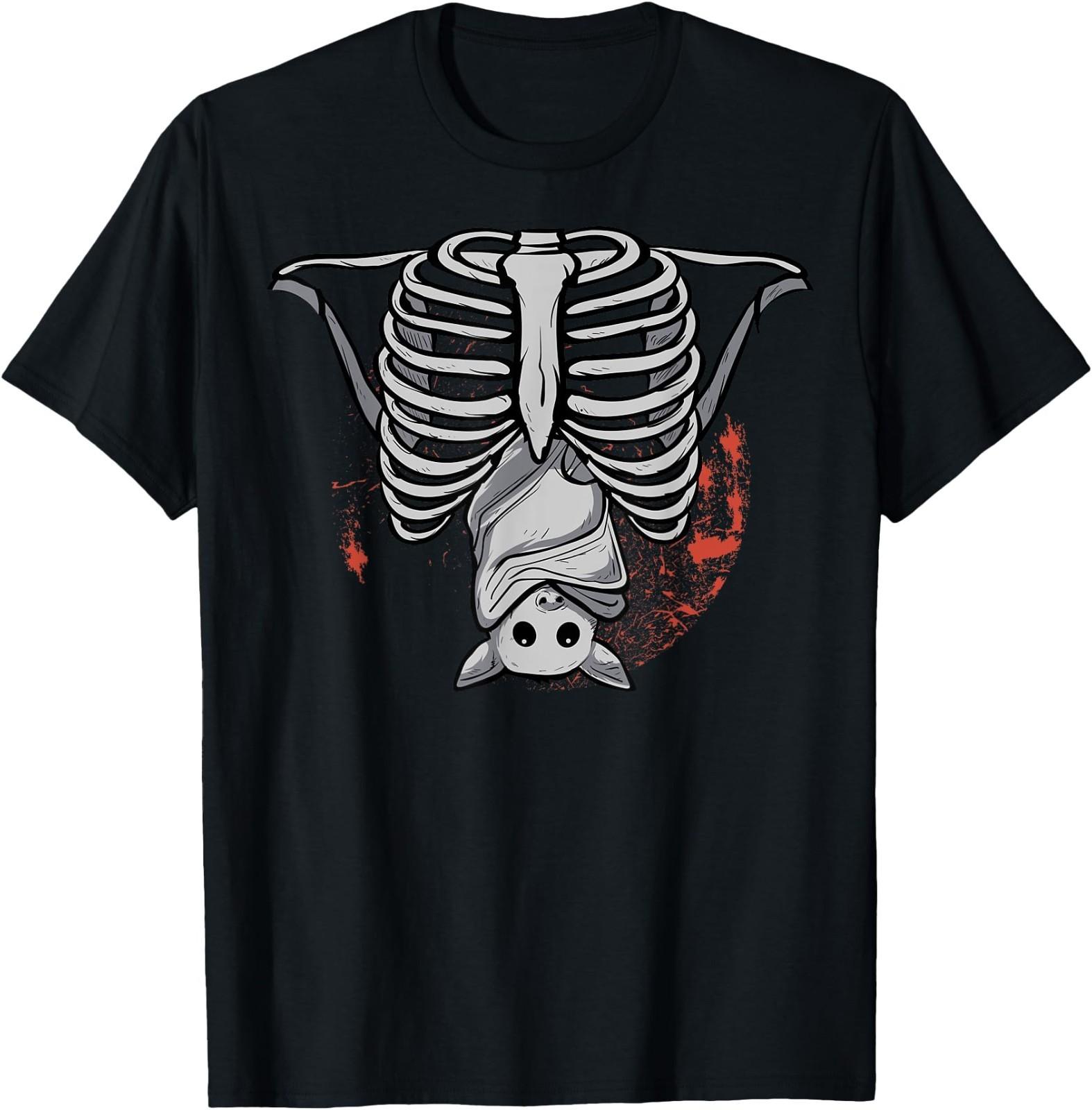 Bat Hanging Ribs Goth Skeleton T-Shirt Nu Goth Look T-Shirt XXL