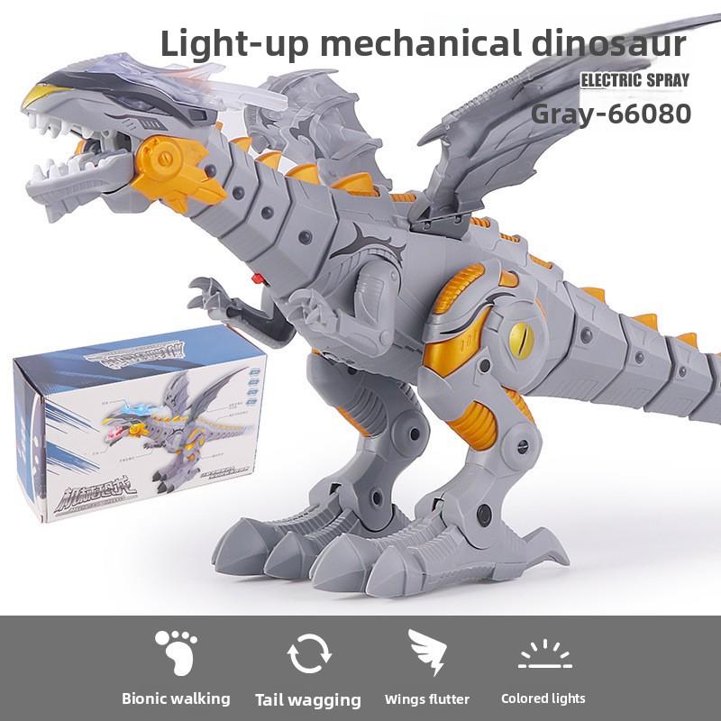 Electric Walking RC Dinosaur Toy, Mechanical Fire Spray Intelligent Simulated Dinosaur Animal Model M серый