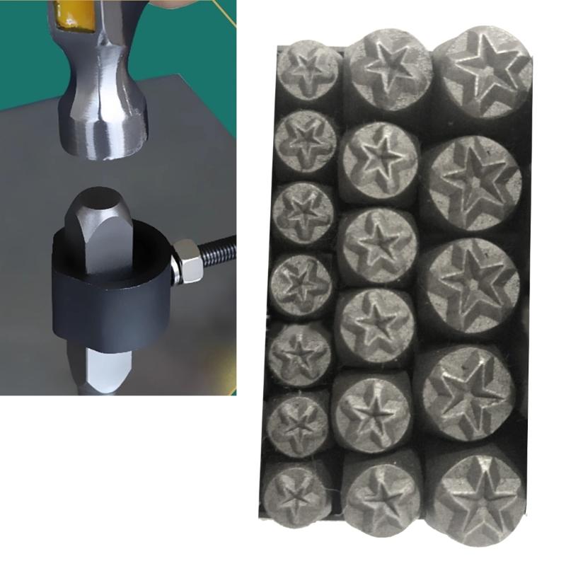 6pcs Versatile Star Shaped Metal Stamp Set Carbon Steel Punch Tools for Hobbyists Leather and Wood Embossing Supplies