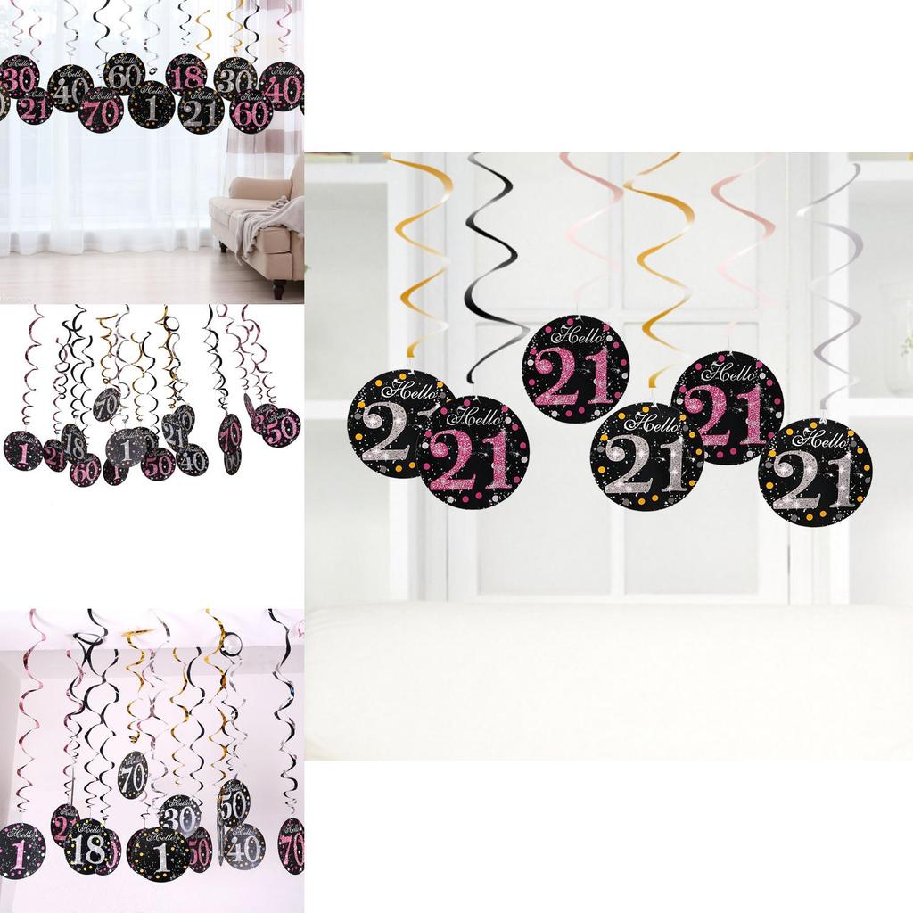 Vibrant Black And Rose Pink Spiral Hanging Decorations For 21st Birthday Parties