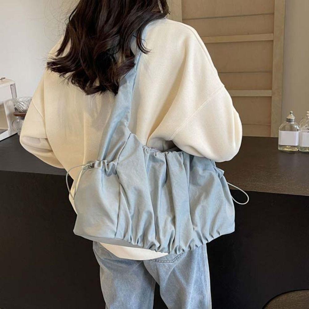 Drawstring Cloud Crossbody Bag Pleated Casual Underarm Bag Dumpling Bag Canvas Shoulder Bag Girls