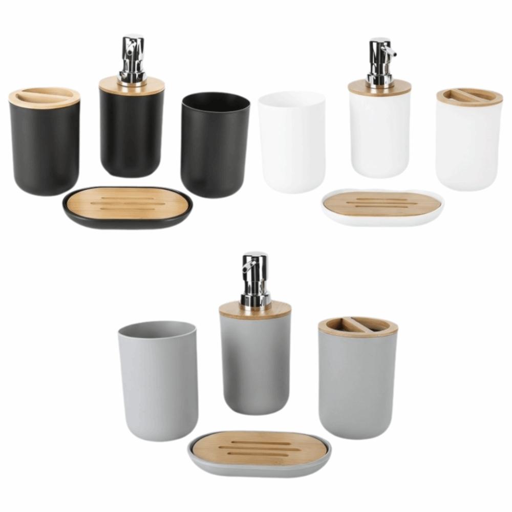 4-Piece Bathroom Accessory Set Plastic Bamboo Bathroom Supplies Set  Washroom Bathroom Counter