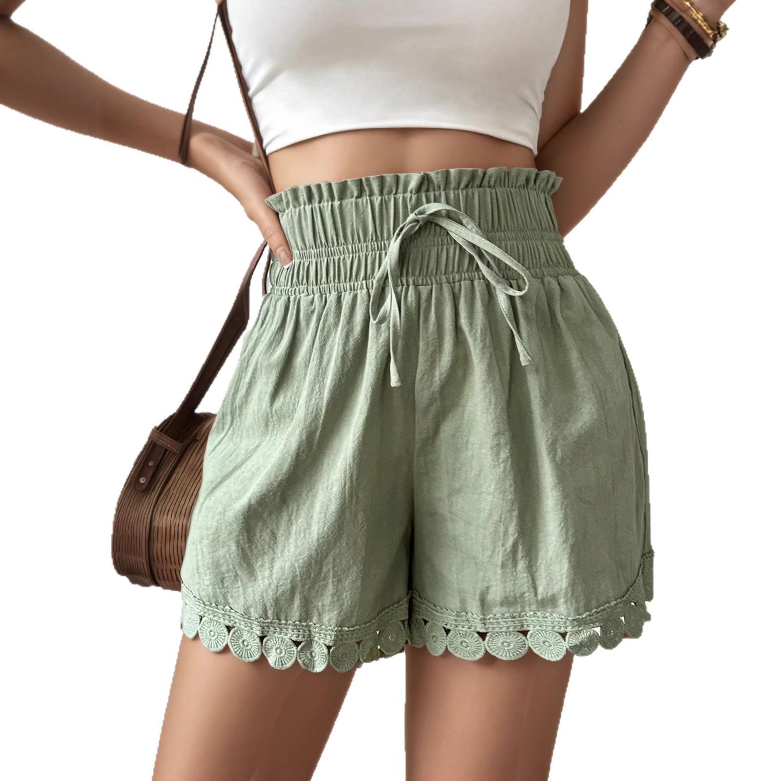 Women s Hollow Lace High Waist Tie-Up Beach Shorts - Spring/Summer EU Size M