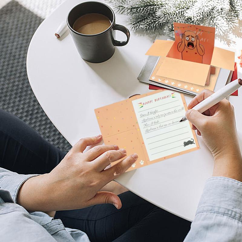 1Pcs Humorous 3D Terrifying Bald Character Design Whimsical Card Hilarious Happy Birthday Card Diy Accessories