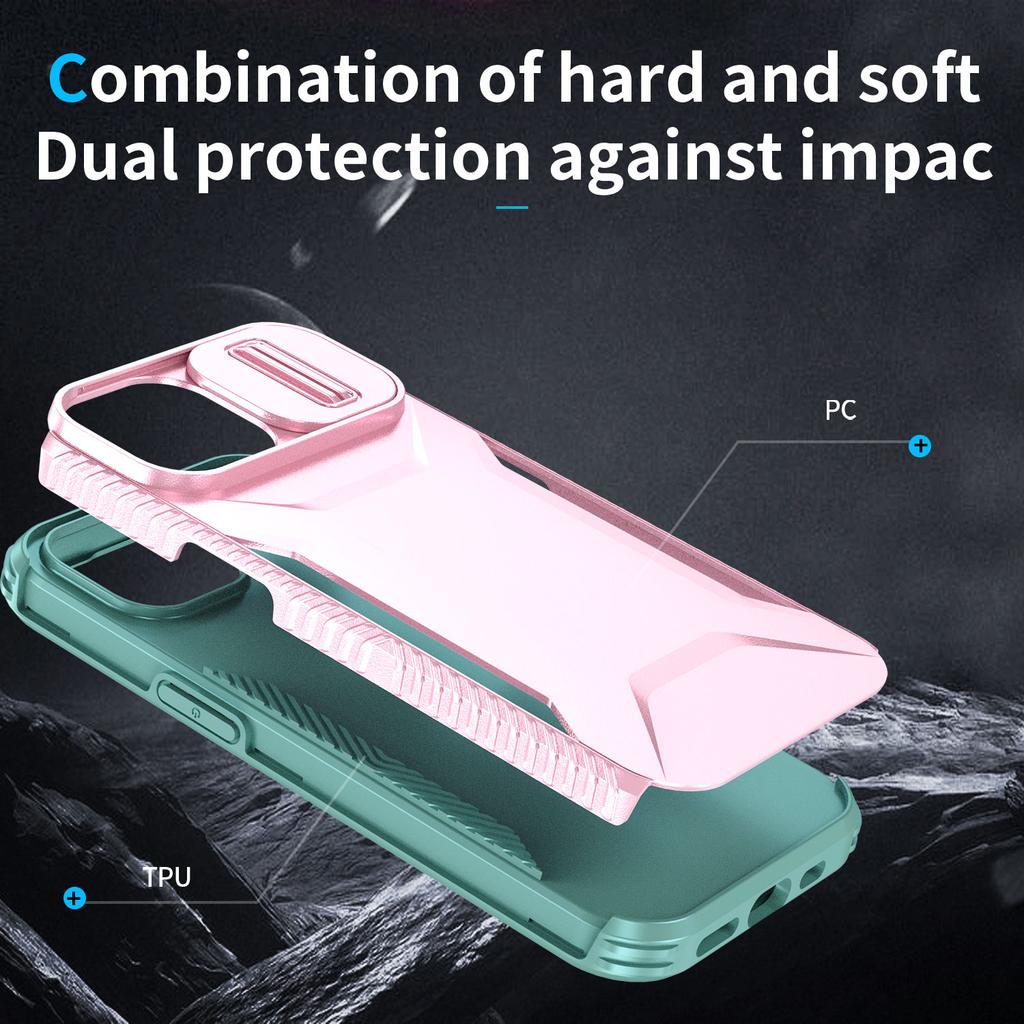 For iPhone 15 Plus Case TPU+PC Non-Slip Side Edge Phone Cover with Lens Lid