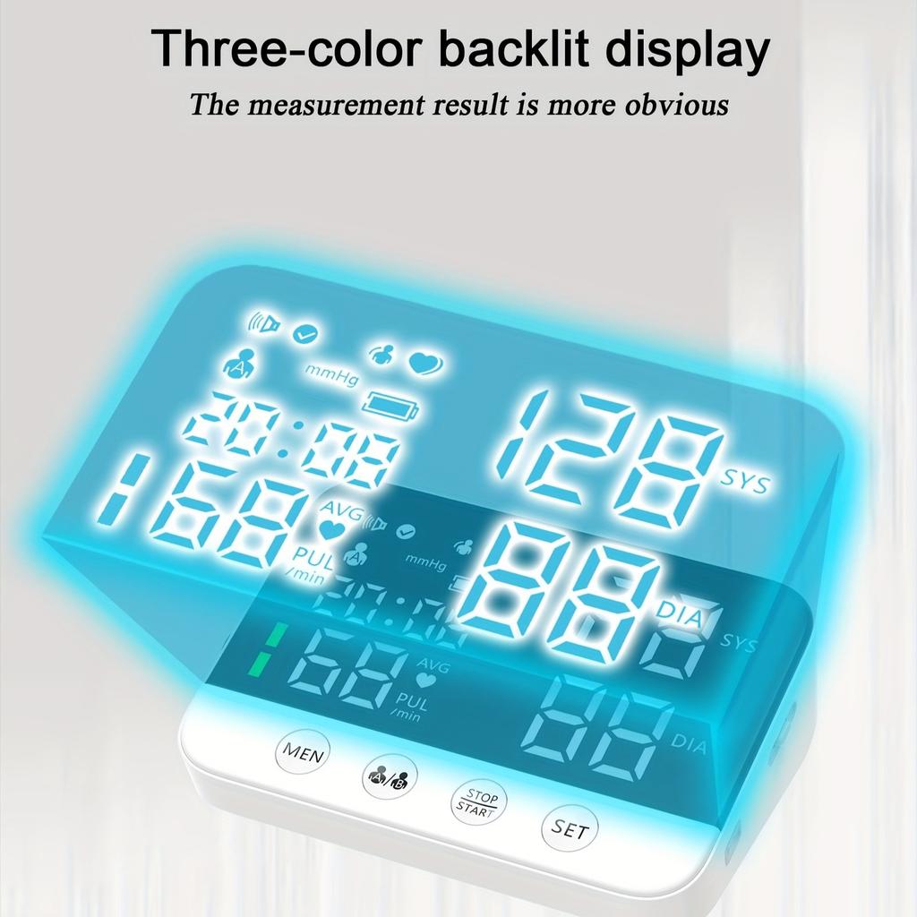Automatisches digitales Blutdruckmessgerät mit großem LED-Hintergrundbeleuchtungsbildschirm, Sprachführung, Oberarm-Blutdruckmessgerät, 240-Messwert-Speicher
