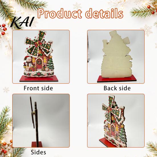 Holiday Seasonal Room Decor Christmas Windmill Wooden Ornament, Decorative Craft with Rotating Ornament Blades, Handmade Figurine for Home Tabletop