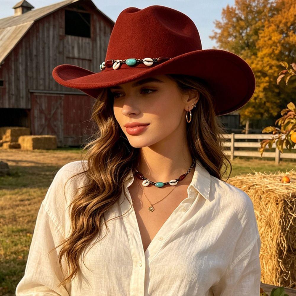 Woolen Western Cowboy Hat Fedora Hat Top Hat Fashion Jazz Hat  Ladies