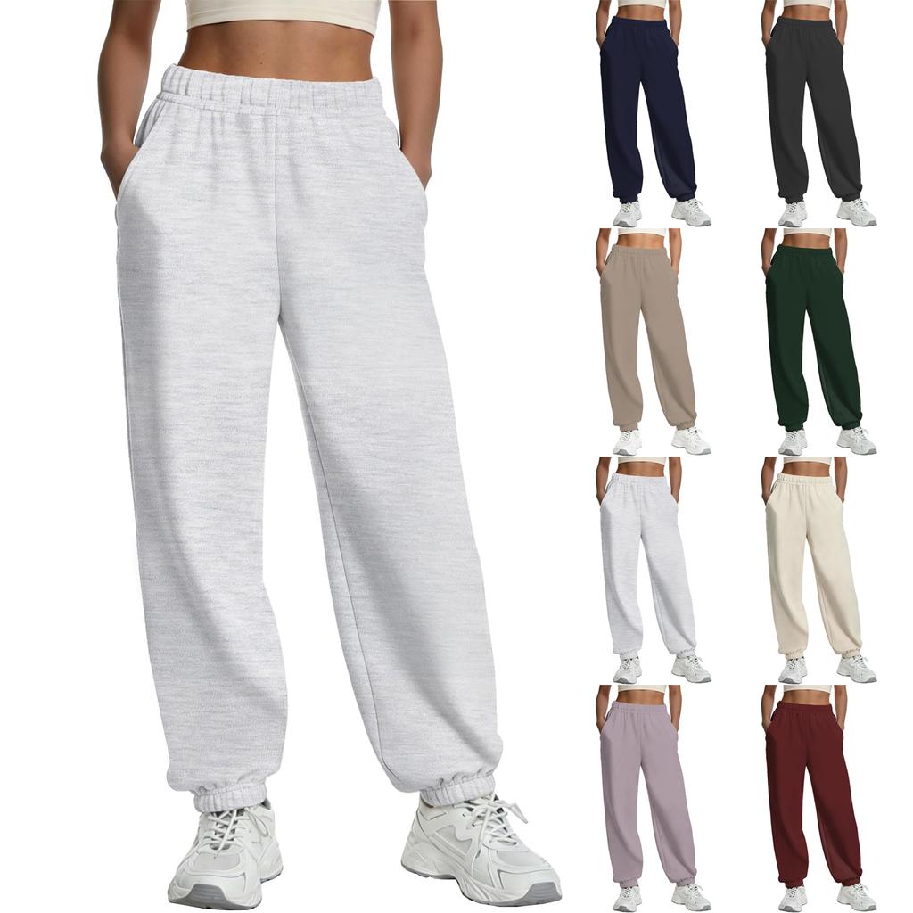 Women's Color Cuffed Jogger Pants Loose Fit with Pockets for Casual Everyday Wear