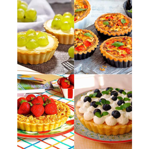 aninako Mini Egg Tart Pans, Removable Bottom, Round Stainless Steel, Non-Stick, Reusable, Mini Pie Pans, Baking Tools, Heat-Resistant, Oil-Resistant,
