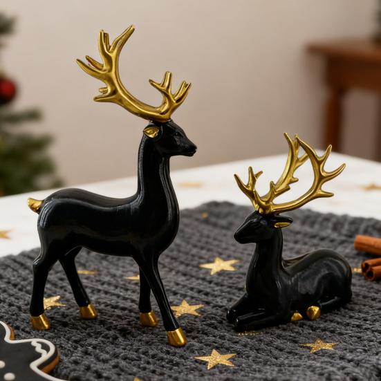 2/4Pcs Christmas Reindeer Statue Standing Sitting Elk Silhouette Figurine Deer Sculpture Home Office Desktop Decoration Ornament
