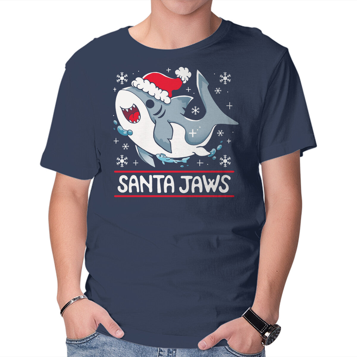 Unisex Crew Neck T-Shirt Santa Jaws Graphic Short Sleeve Casual Tee S