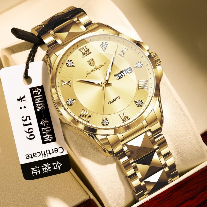 Mens Luxury Dual Calendar Quartz Watch With Luminous Hands Date Day Display Stainless Steel Band 42mm Round Dial