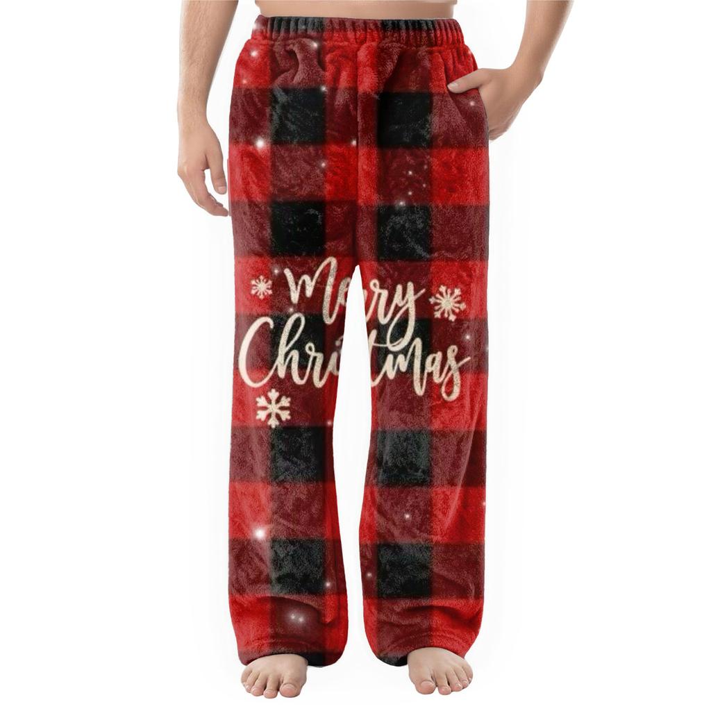 Men's Flannel Pocket Casual Pants, Printed Pocket Casual Pants, Home Sleeping Pants