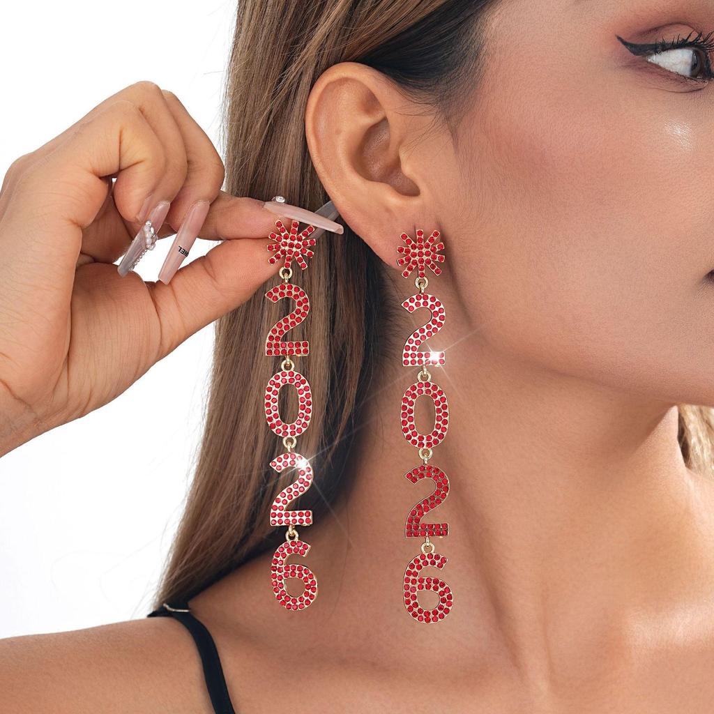 2026 Snowflake Number Dangle Earrings – Diamond-Inlaid, Super Shiny, High-End Feel