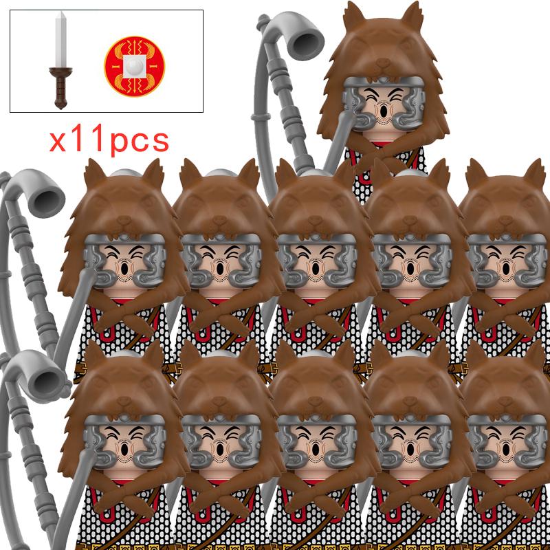 11pcs Medieval Dragon Knights Heavy Armor Bricks Assemble Action Figures Accessories Model