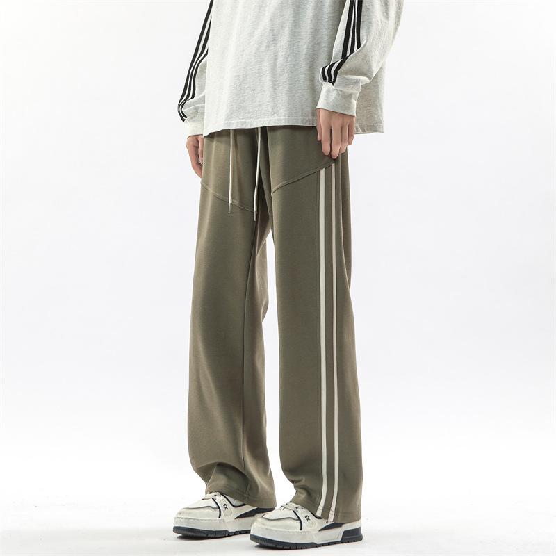 Spring and autumn new long pants men's loose and versatile drawstring straight two bars sports drape sweatpants men