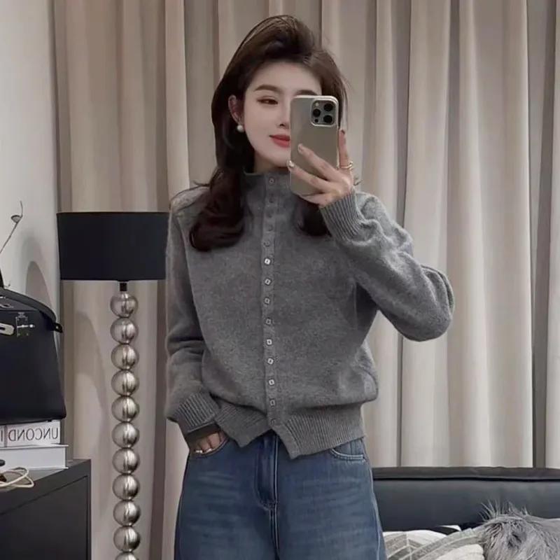 

Women s Pink Half-High Neck Loose Knitted Cardigan Sweater for Autumn/Winter 2025 L (recommended for 105-120 jin)