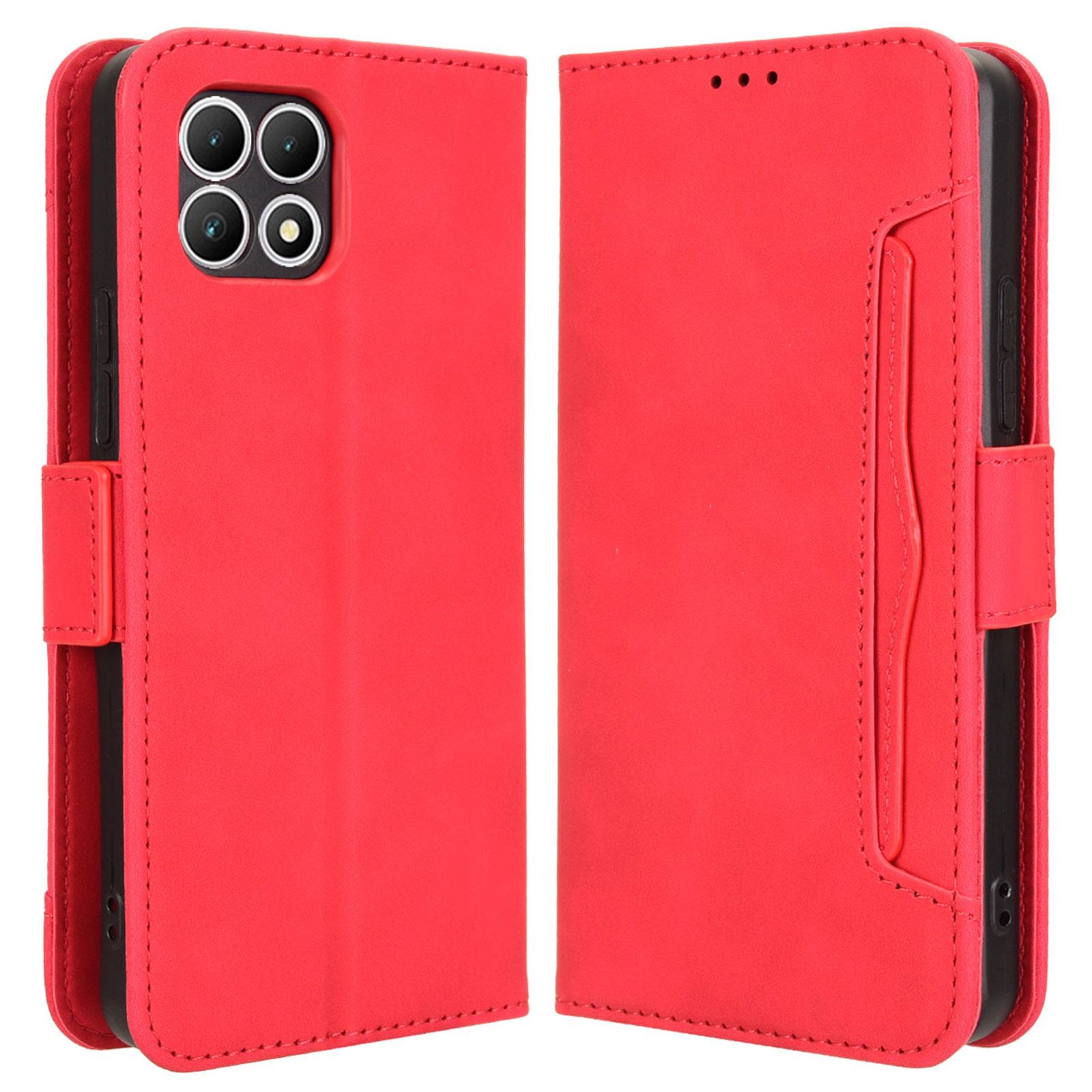 

For T-Mobile REVVL 7/T Phone 2 Case Leather Phone Cover with Multiple Card Slots Red