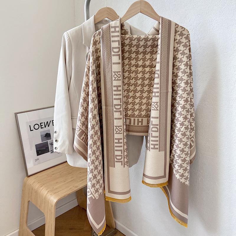 

Autumn and winter new imitation cashmere scarf women s thousand bird grid letters spring and summer dual-purpose shawl thickened warm scarf 180*65cm