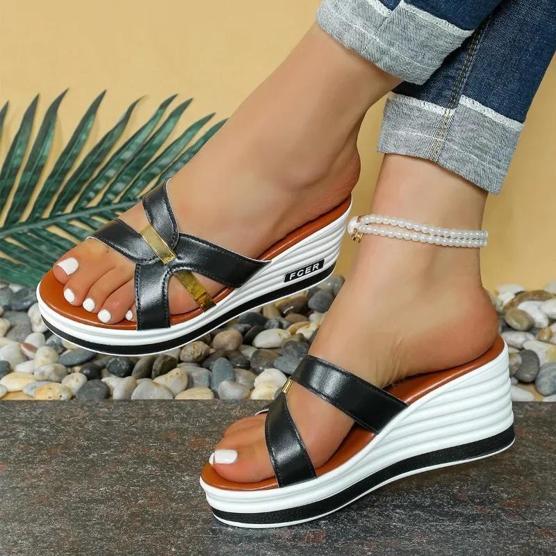 Ladies Shoes 2025 Brand Plus Size Open Toe Women's Slippers Platform Casual Slippers Women Mixed Colors Wedges Round Toe Sandals