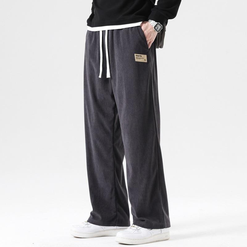 Men's spring and autumn drape solid color casual pants men's corduroy straight wide-leg loose versatile trousers sweatpants