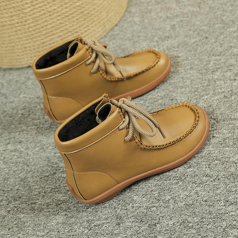 Dámské nadměrné sněhule s kulatou špičkou z PU, ležérní krátké holínky s plochou podrážkou ve stylu Martin, velikosti 36-43