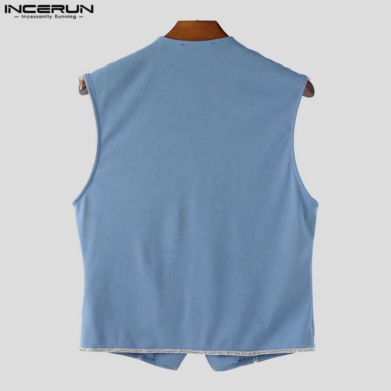 INCERUN Men V Neck Sleeveless Frills Buttons Irregular Casual Tank Tops Waistcoat