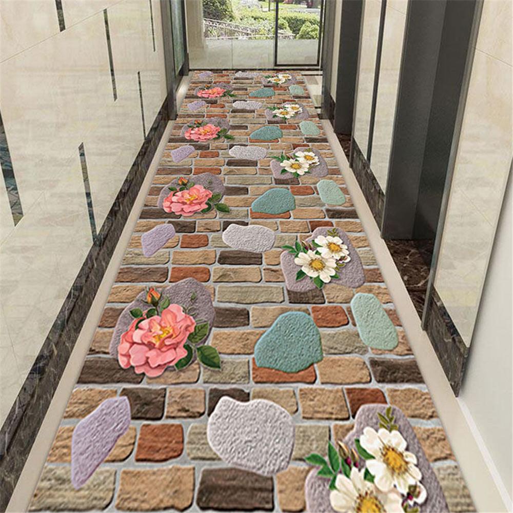 Wooden Floral Corridor Hallway Rug Pastoral 3D Carpet Living Room Area Rug Crystal Velvet Anti-slip Bedroom Mat Kitchen Floormat