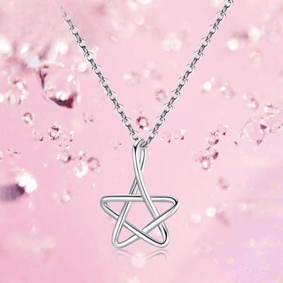 S925 Sterling Silver Simple Hollow Stars Pendant Women's Korean-Style All-Match Five-Pointed Star Classic Silver Jewelry