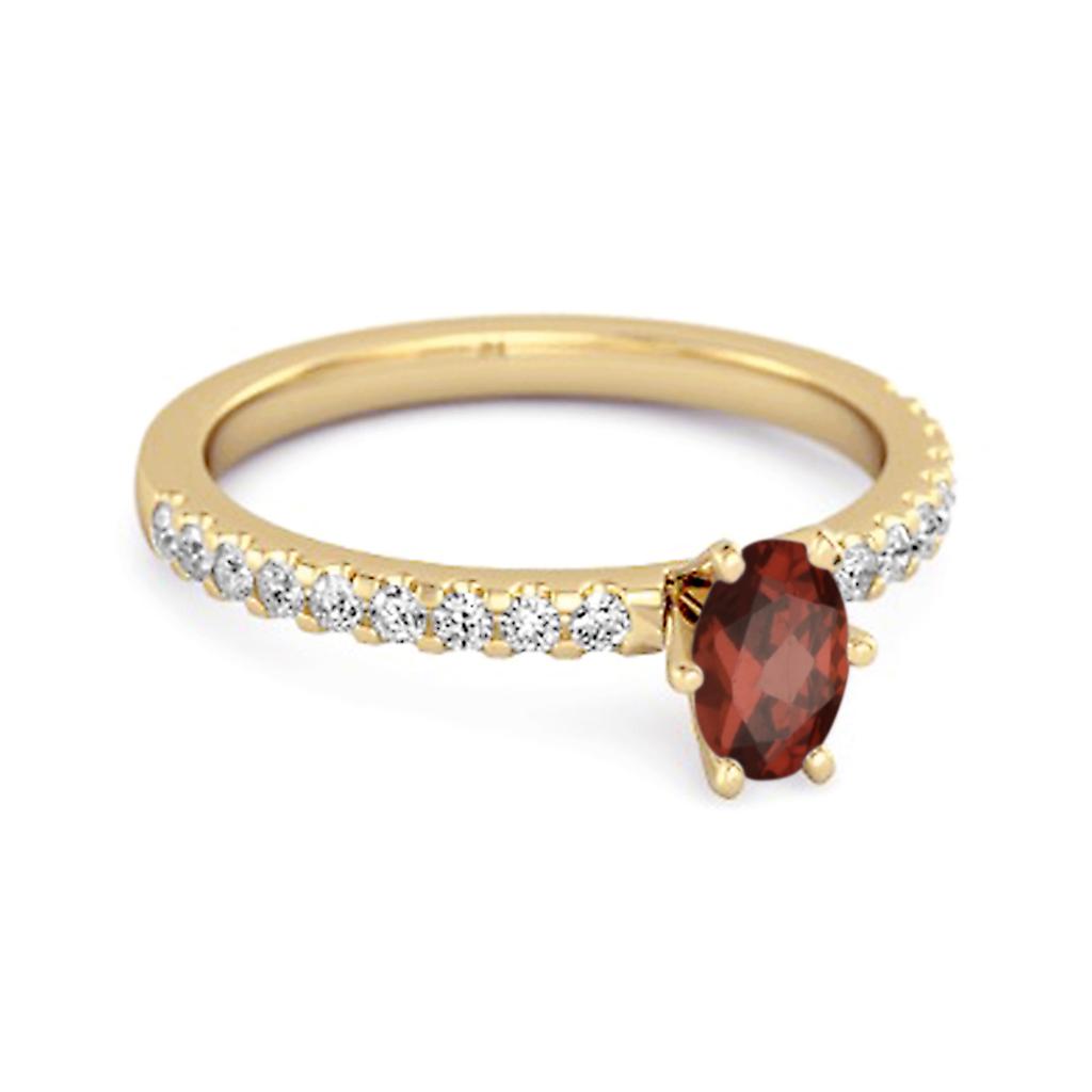 Garnet Oval Solitaire Ring - 925 Sterling Silver Gold Vermeil